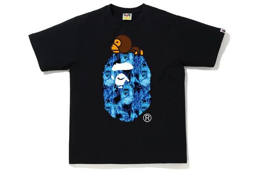 Bape Big Head Milo Fire Flame Blue Black Tee