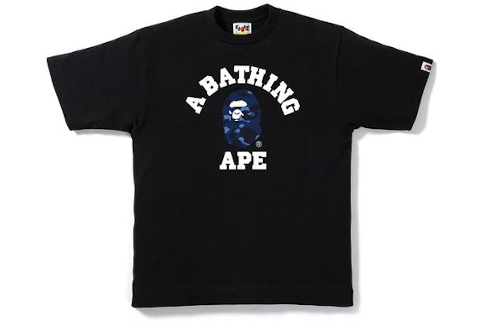 BAPE Blue Camo Small Head College Tee 'Black/Navy'