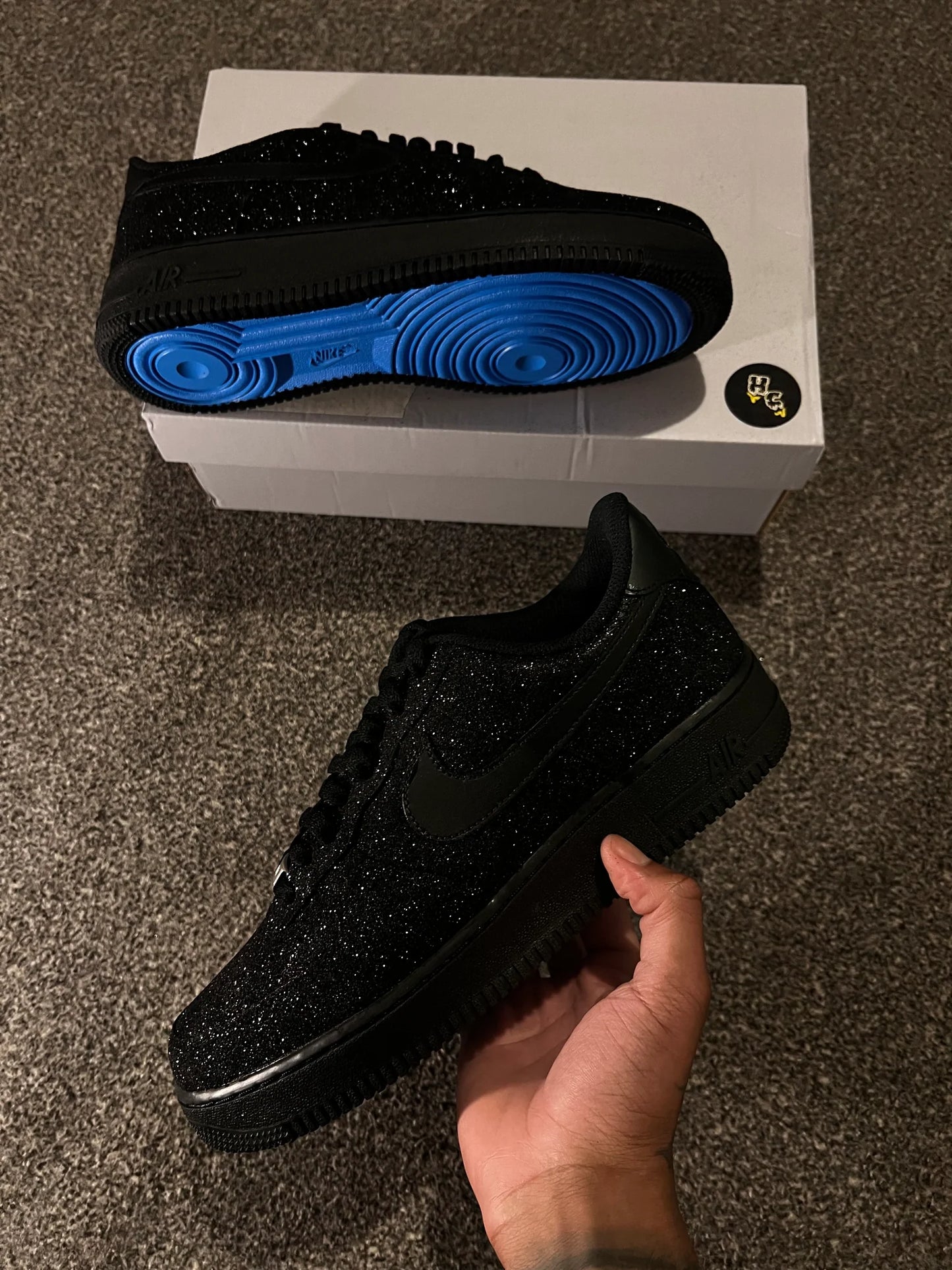 Air Force 1 Black Glitter Blue Bottoms