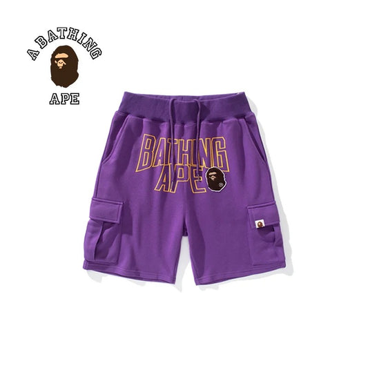 Bape Head Embroidered Patch Shorts Purple