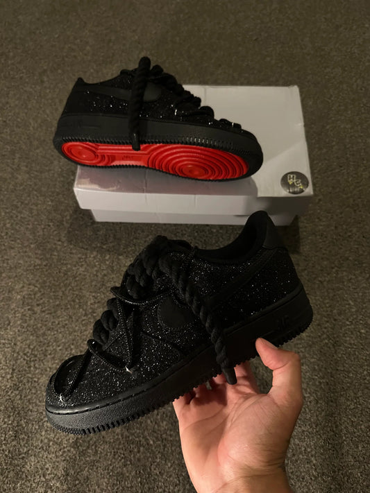 Air Force 1 Black Glitter | Rope Lace | Glitter Lace | Red Bottoms