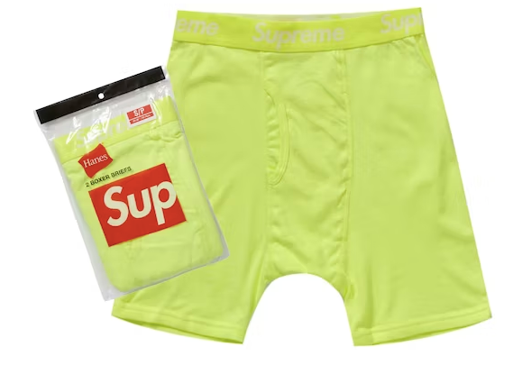 Supreme Hanes Boxer Briefs Flourescent Yellow (2 Pack)