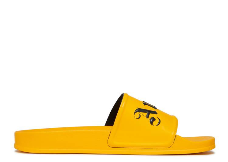 Palm Angels Logo Pool Slides Yellow Black