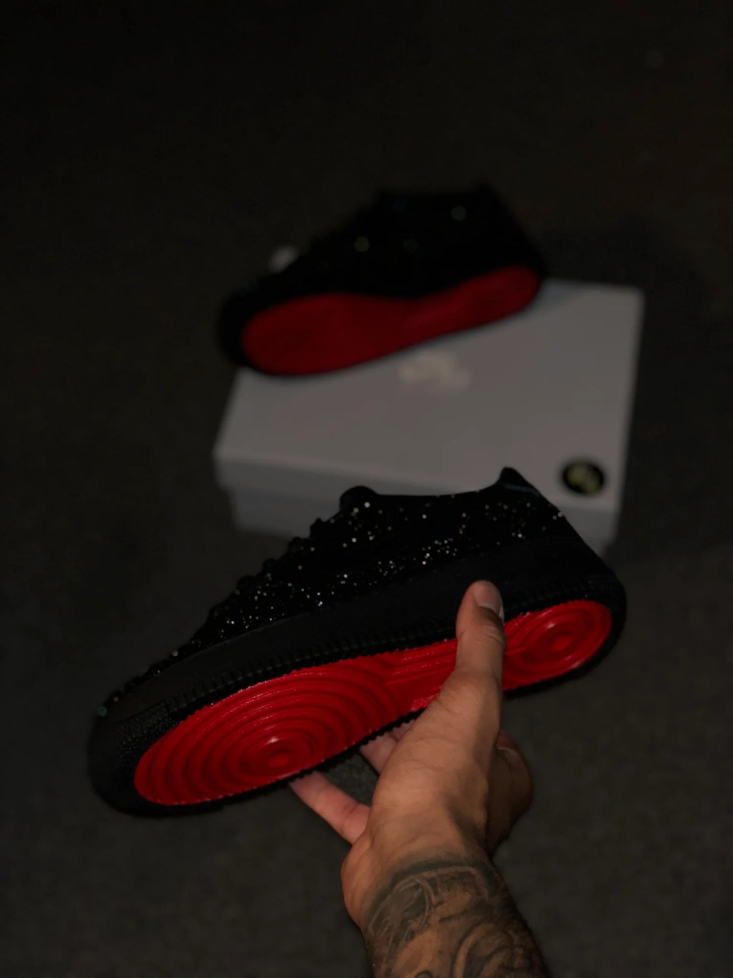 Air Force 1 Black Glitter Red Sole