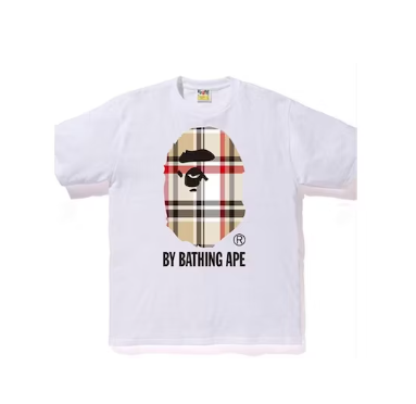 Bape Check Big Head Burberry White Tee