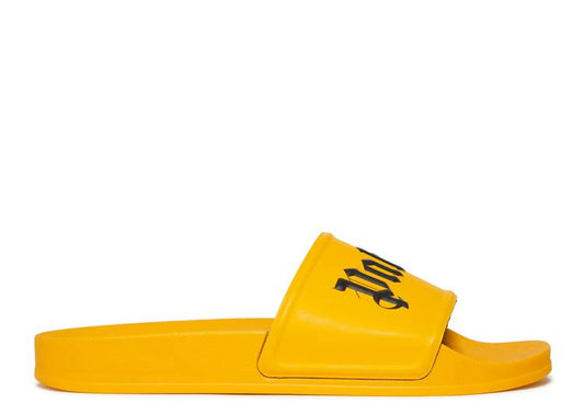 Palm Angels Logo Pool Slides Yellow Black