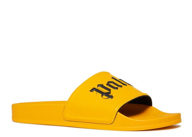 Palm Angels Logo Pool Slides Yellow Black