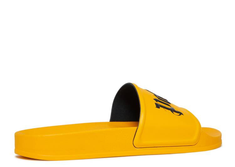 Palm Angels Logo Pool Slides Yellow Black